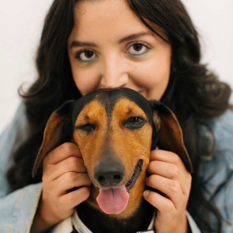 Referral Program Happy girl with her happy pet